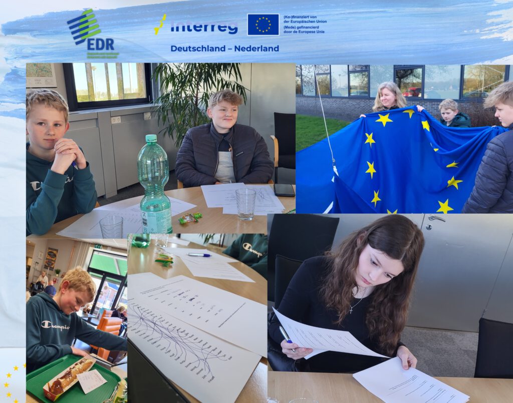 eine Collage auf dem Kinder, die EU-Flagge und Rätsel zu sehen sind