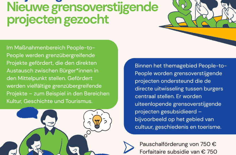 Bildzusammenstellung "neue grenzübergreifende Projekte gesucht". Mehrere Textausschnitte und kleinere Grafiken