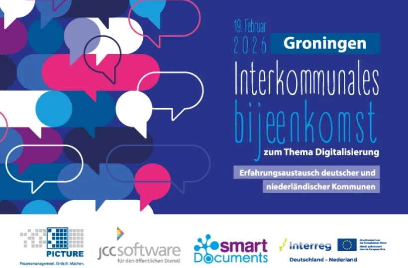 Poster für das Netzwerktreffen "Interkommunales bijeenkomst 2026" am 19.02.2026 in Groningen.